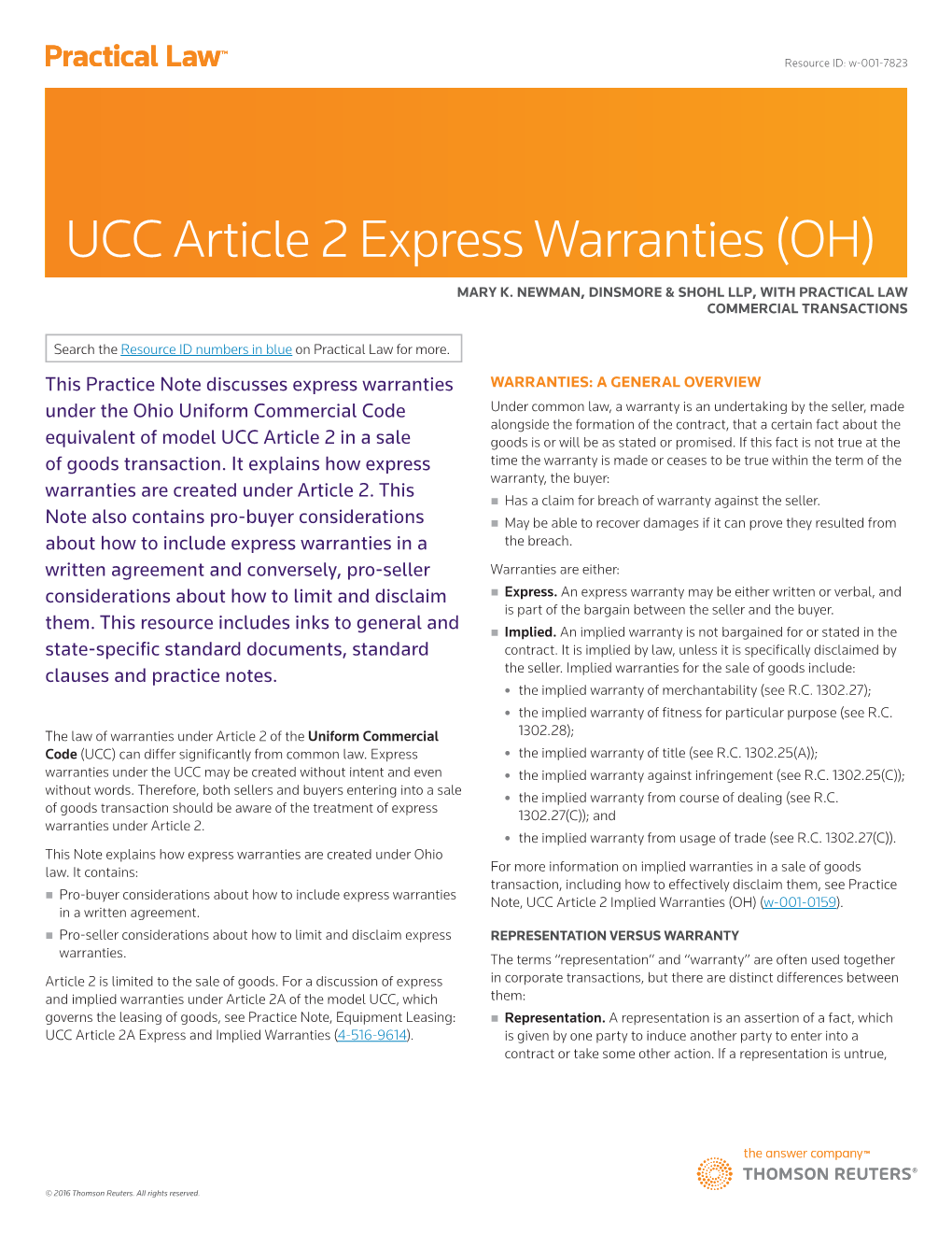 UCC Article 2 Express Warranties (OH)