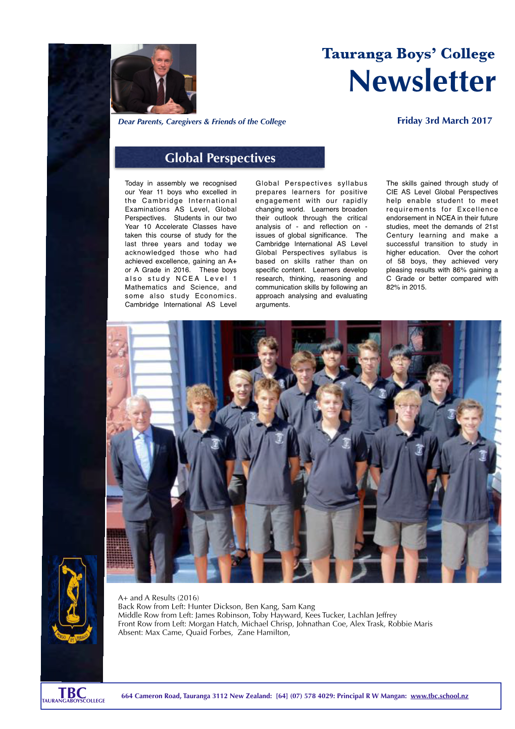 Tauranga Boys' College Newsletter