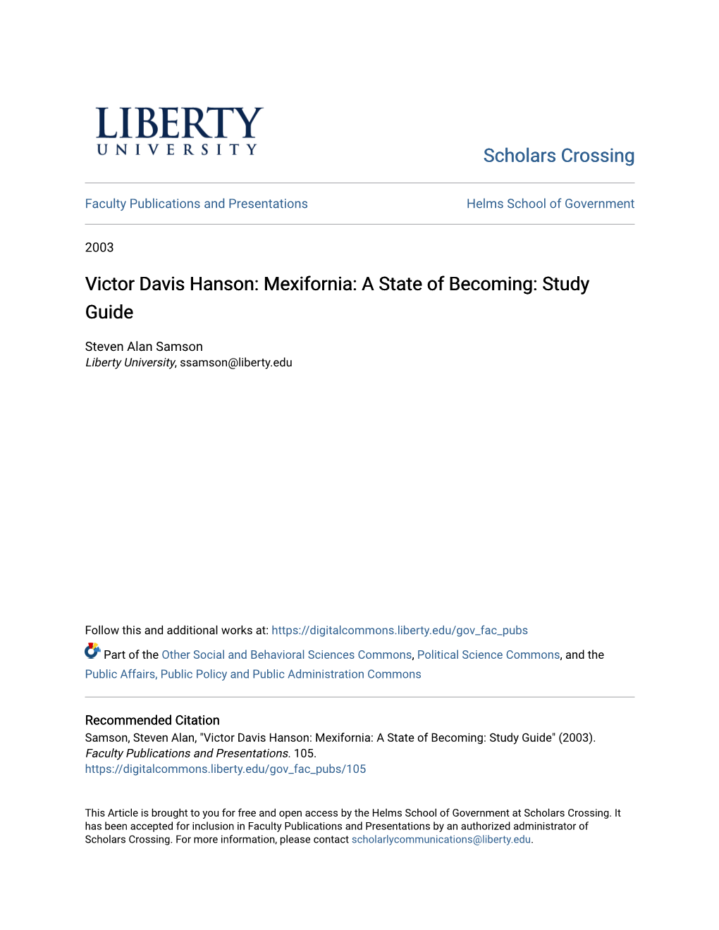 Victor Davis Hanson: Mexifornia: a State of Becoming: Study Guide