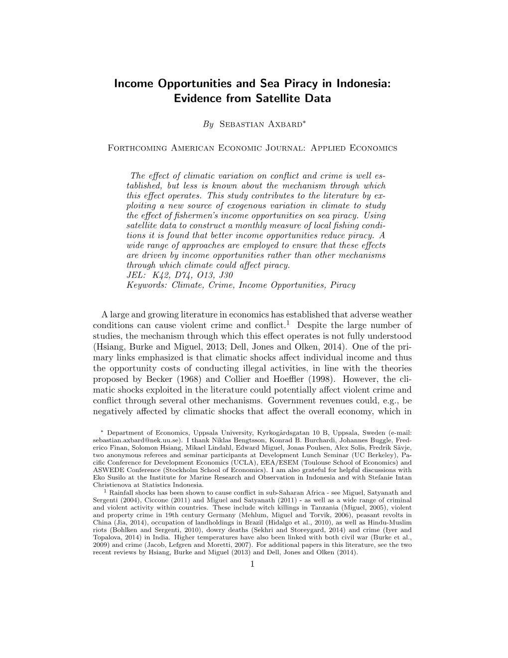 Income Opportunities and Sea Piracy in Indonesia: Evidence from Satellite Data