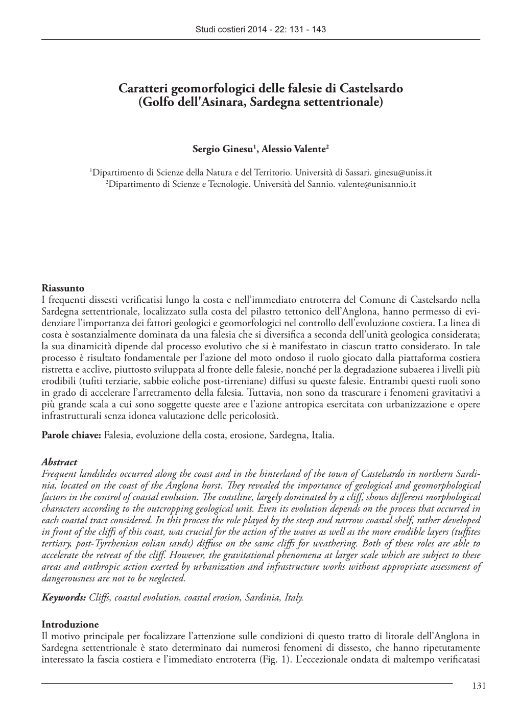 Caratteri Geomorfologici Delle Falesie Di Castelsardo (Golfo Dell'asinara, Sardegna Settentrionale)