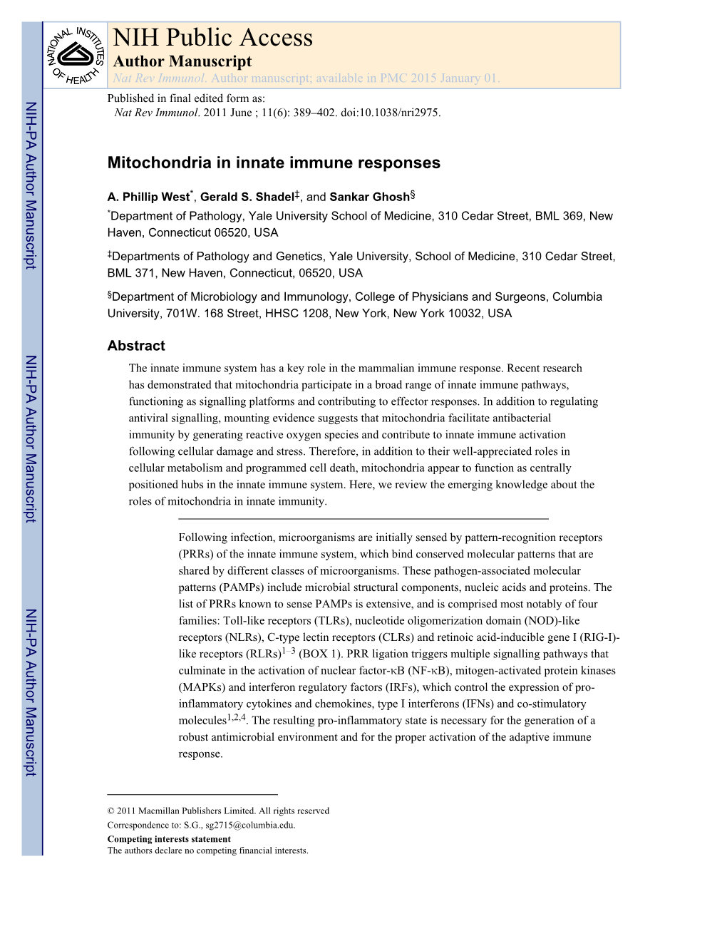 NIH Public Access Author Manuscript Nat Rev Immunol