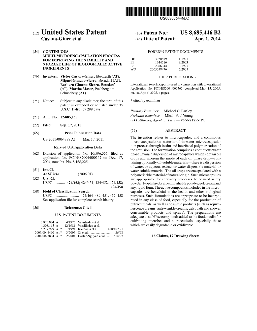 US Patent 8685446