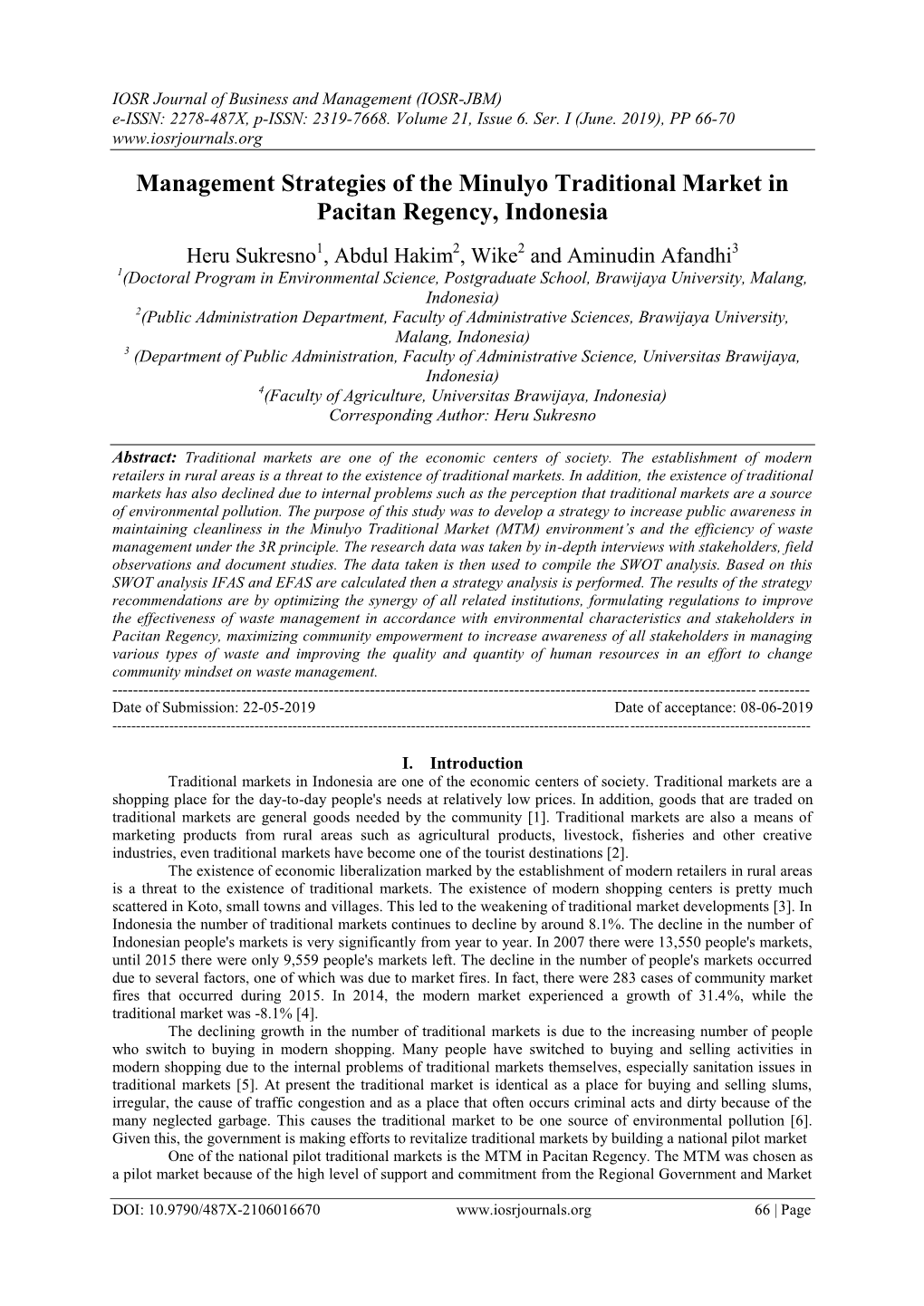 Management Strategies of the Minulyo Traditional Market in Pacitan Regency, Indonesia