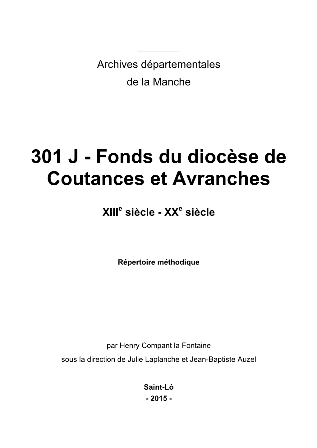 301 J - Fonds Du Diocèse De Coutances Et Avranches