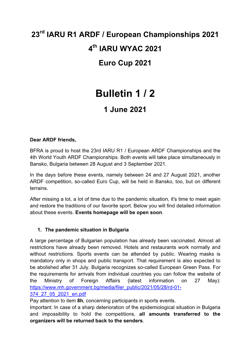 Bulletin 1 / 2 1 June 2021