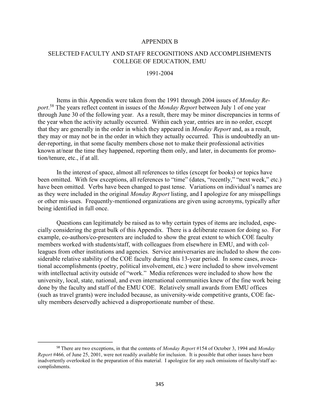 Appendix B Selected Faculty and Staff Recognitions and Accomplishments College of Education, Emu 1991-2004