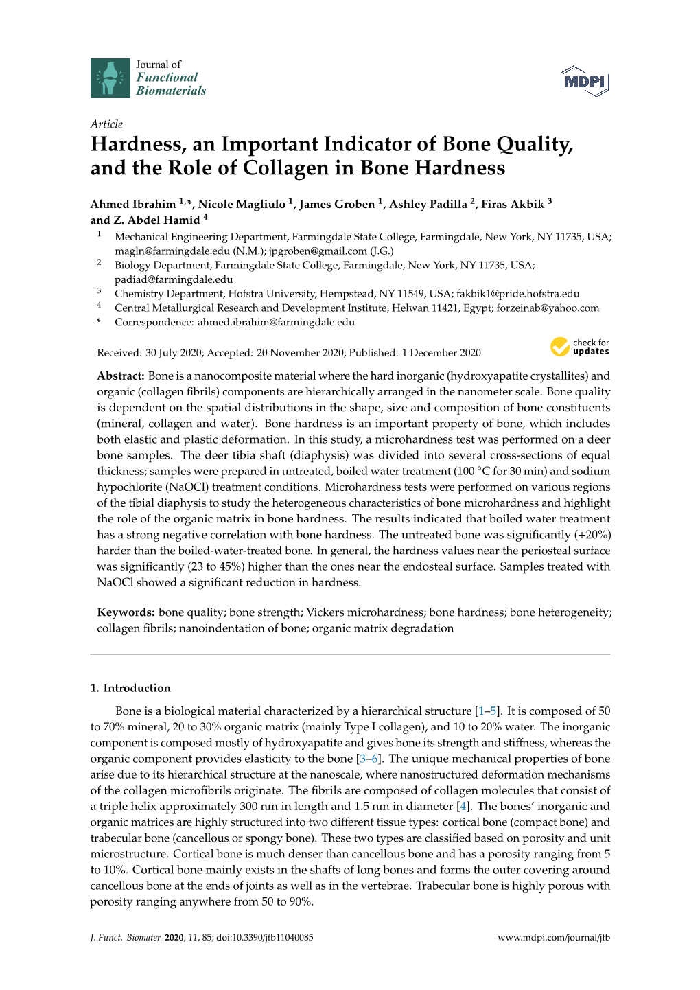 Hardness, an Important Indicator of Bone Quality, and the Role of Collagen in Bone Hardness