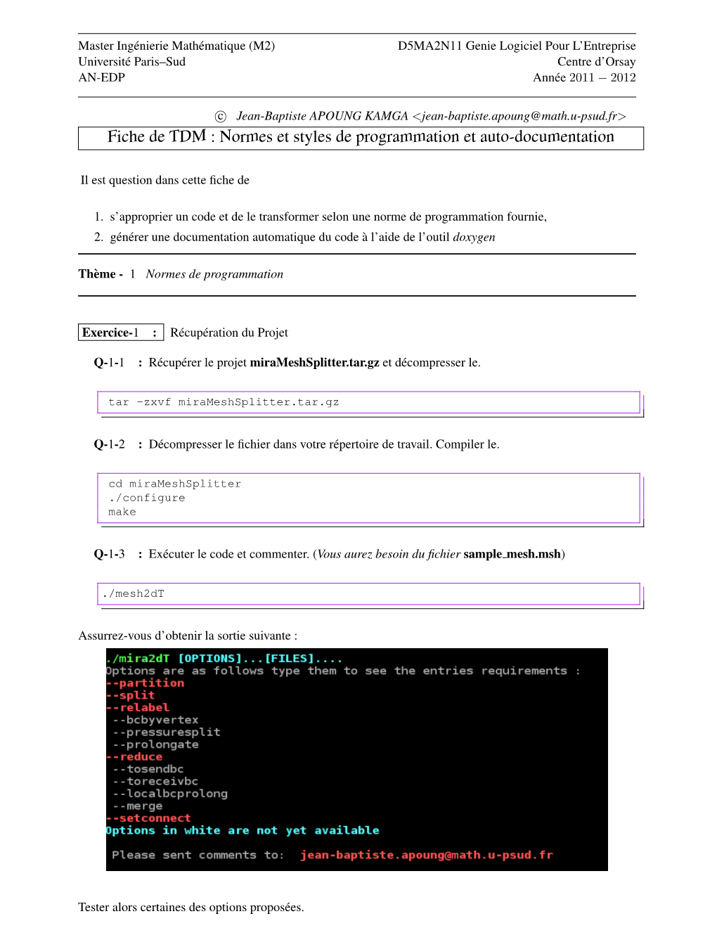 Fiche De TDM : Normes Et Styles De Programmation Et Auto-Documentation