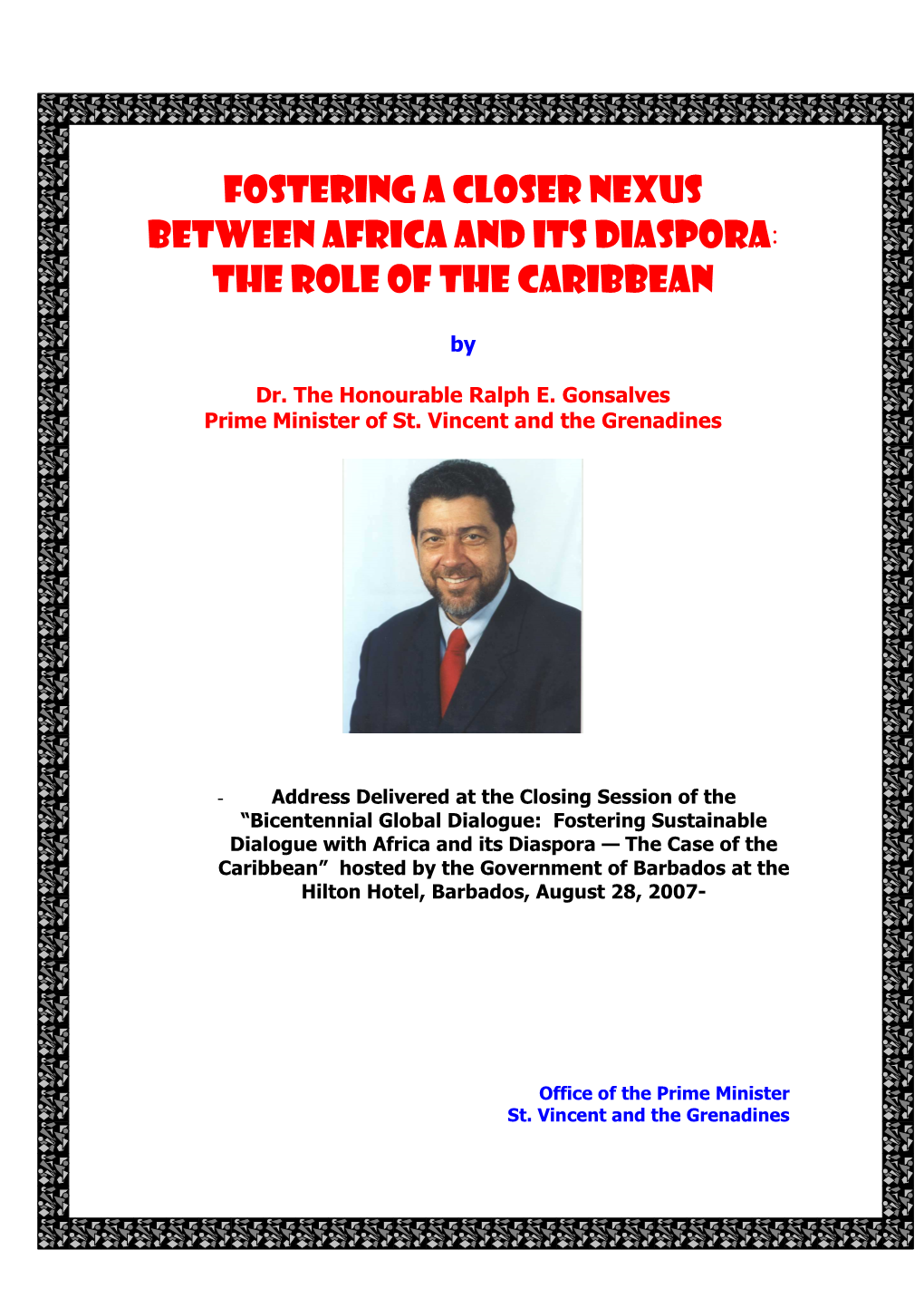 Fostering a Closer Nexus Between Africa and Its Diaspora : the Role of the Caribbean