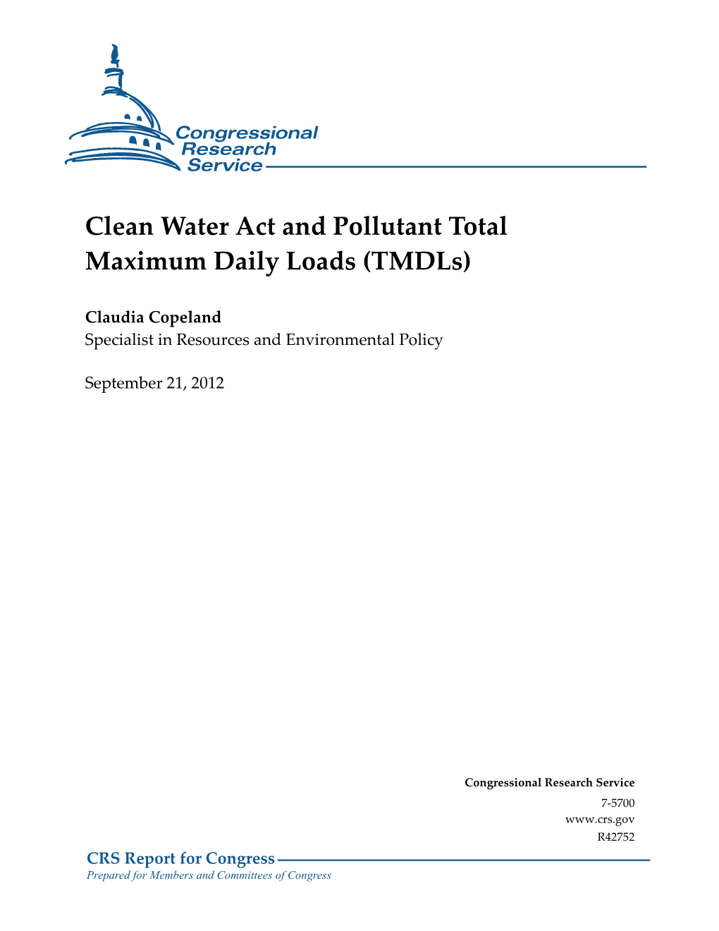 Clean Water Act and Pollutant Total Maximum Daily Loads (Tmdls)