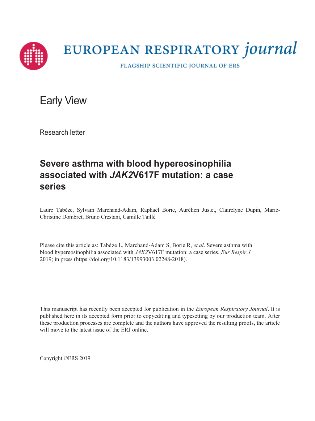 Severe Asthma with Blood Hypereosinophilia Associated with JAK2V617F Mutation: a Case Series