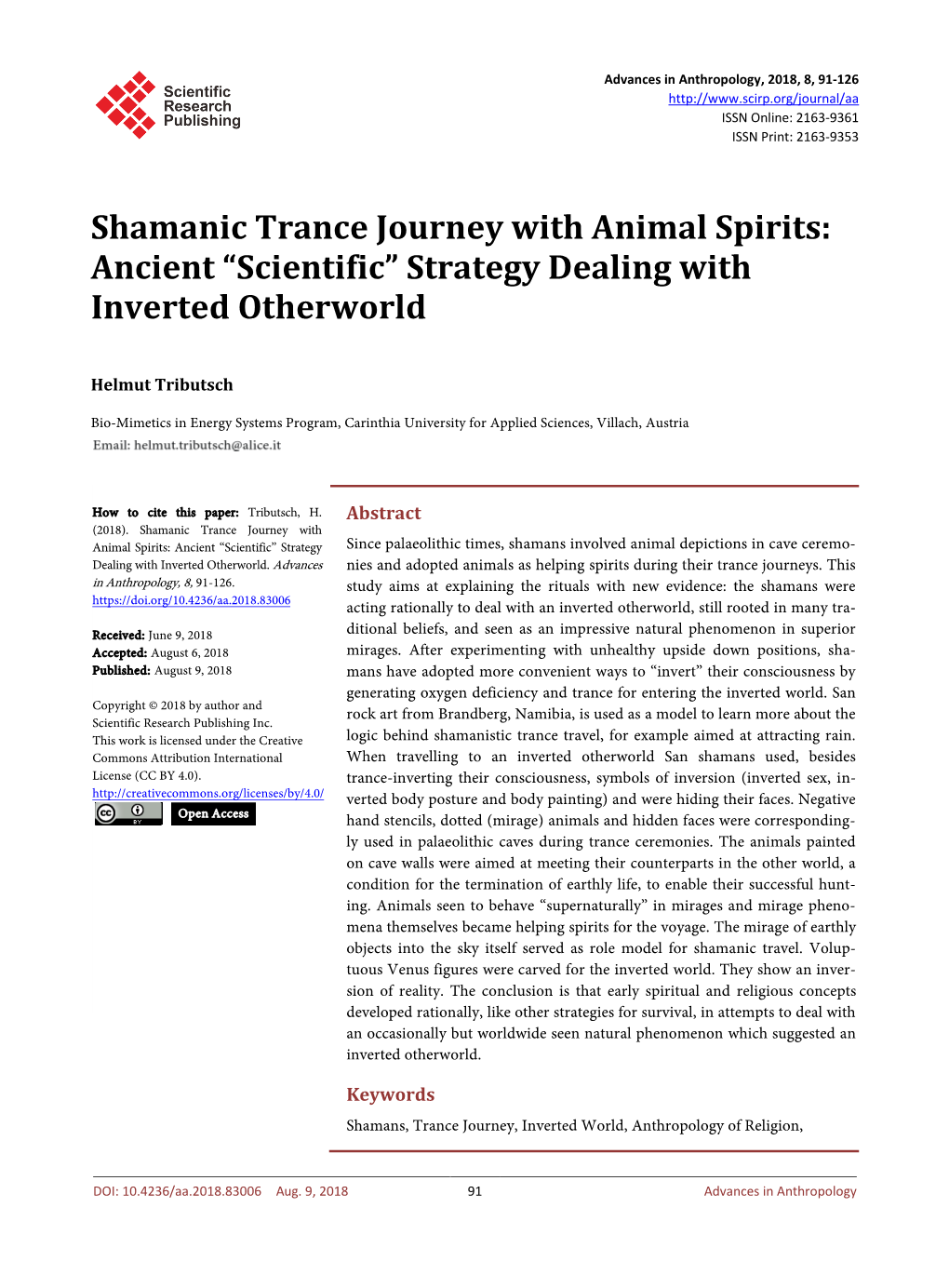 Shamanic Trance Journey with Animal Spirits: Ancient “Scientific” Strategy Dealing with Inverted Otherworld