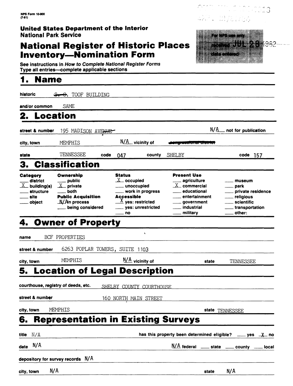 1. Name 2. Location 3,. Classification 6. Representation in Existing Surveys