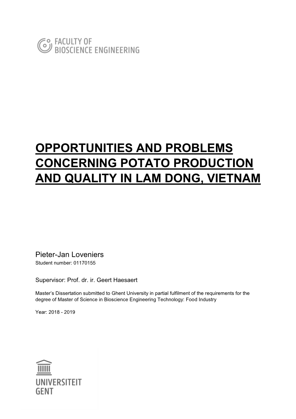 Opportunities and Problems Concerning Potato Production and Quality in Lam Dong, Vietnam