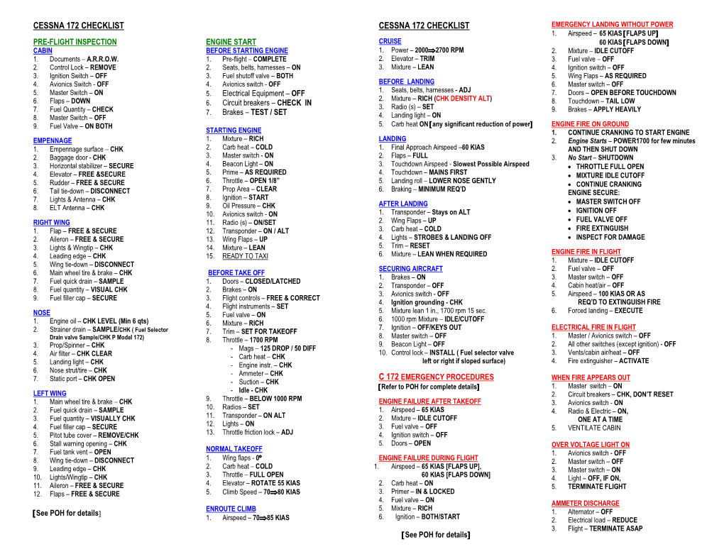 Cessna 172 Checklist Cessna 172 Checklist Emergency Landing Without Power 1