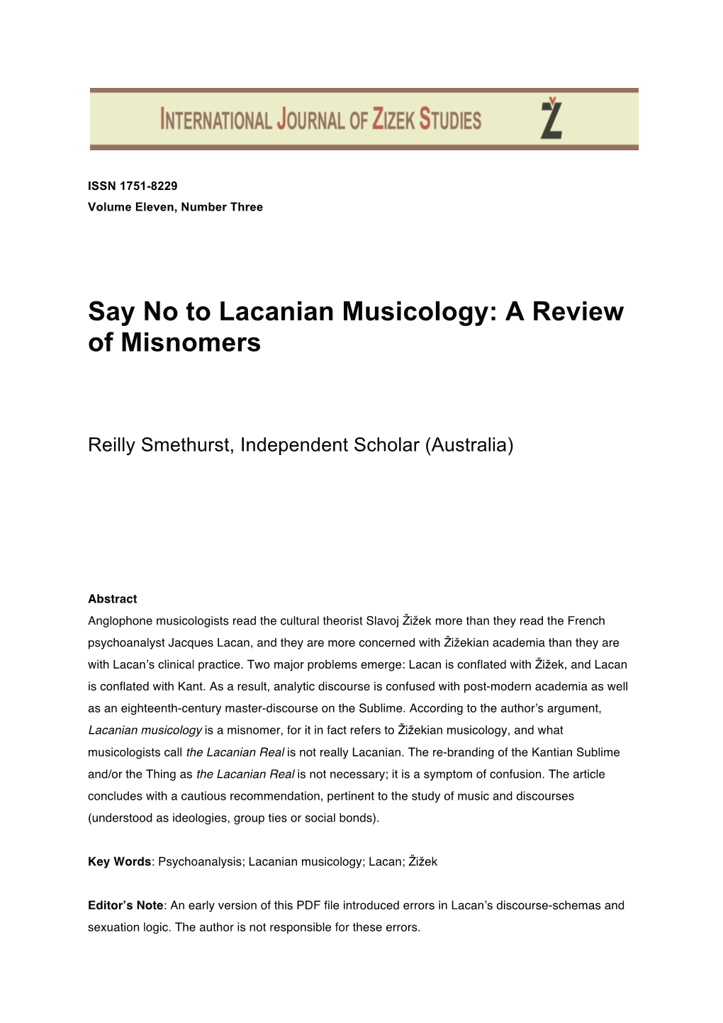 Say No to Lacanian Musicology: a Review of Misnomers