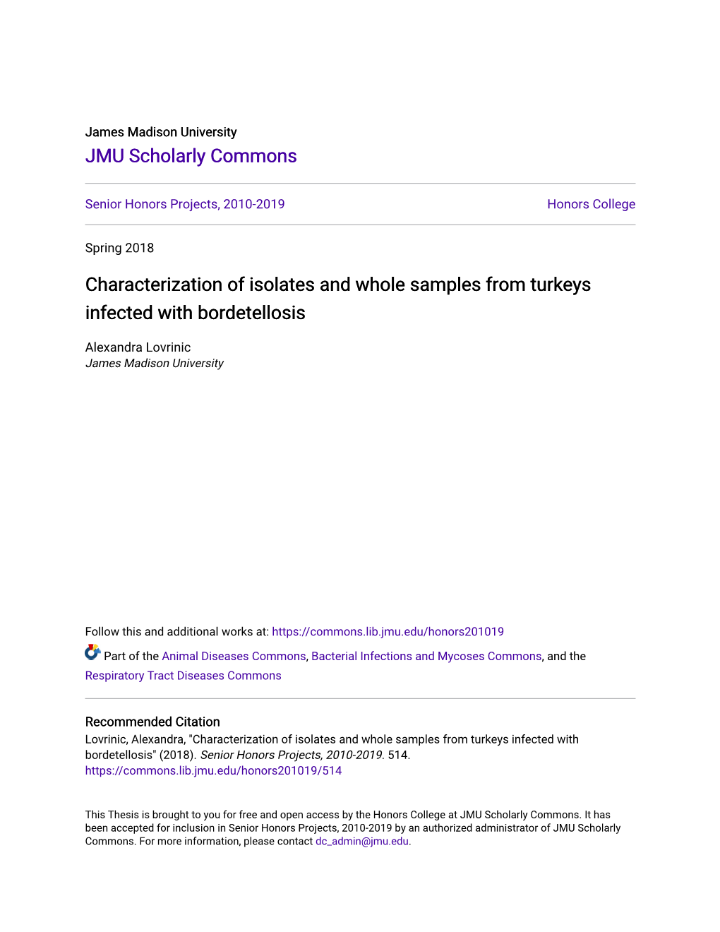 Characterization of Isolates and Whole Samples from Turkeys Infected with Bordetellosis
