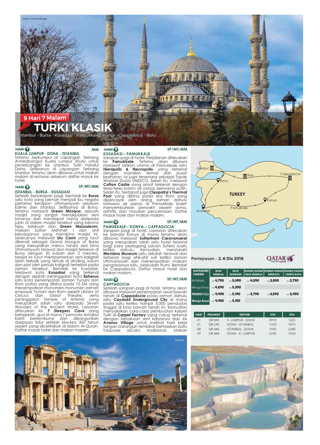 TURKI KLASIK Istanbul - Bursa - Kusadasi - Pamukkale - Konya - Cappadocia - Bolu