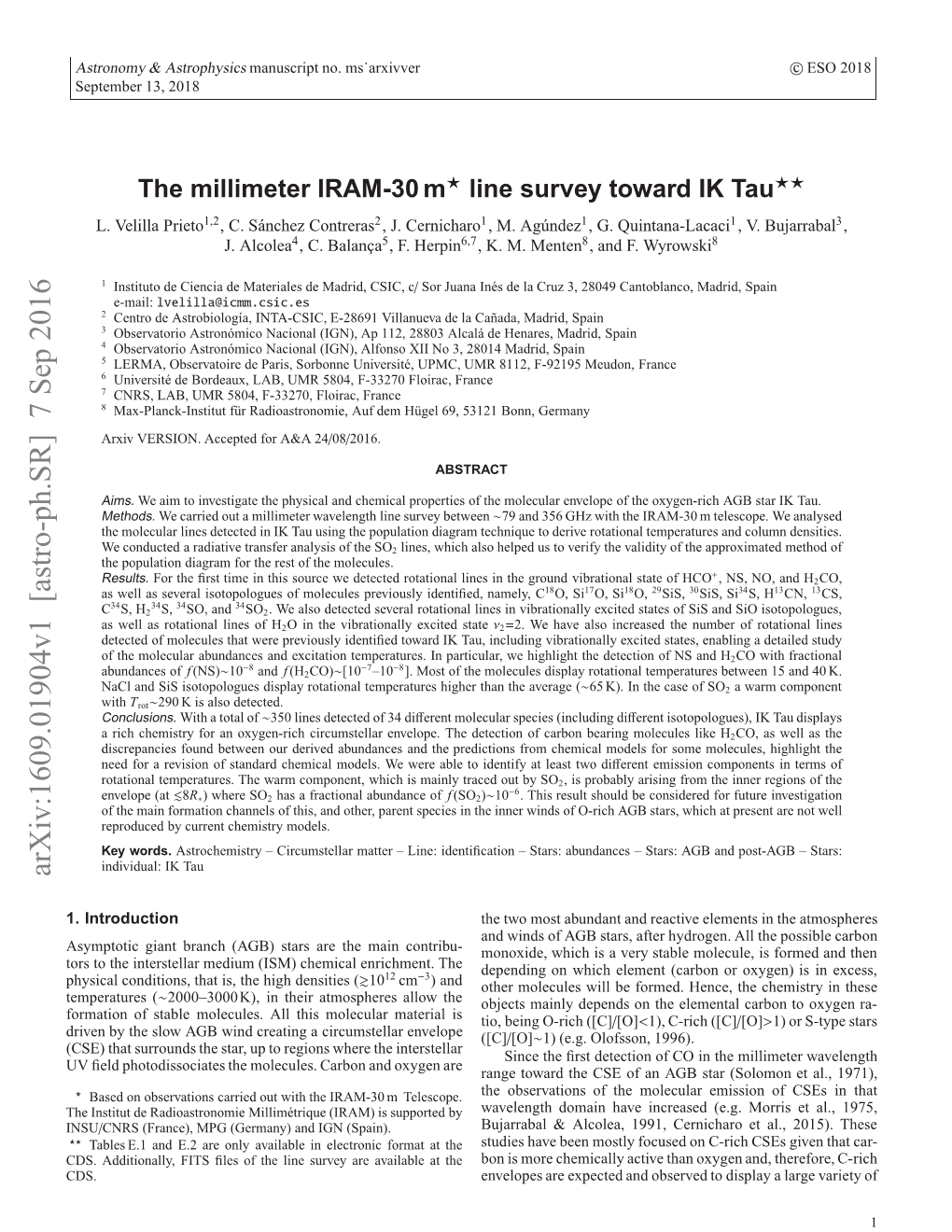 The Millimeter IRAM-30M Line Survey Toward IK Tau Diﬀerent Molecular Species (E.G
