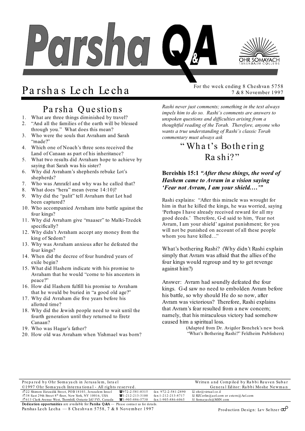 Parshas Lech Lecha 7 & 8 November 1997