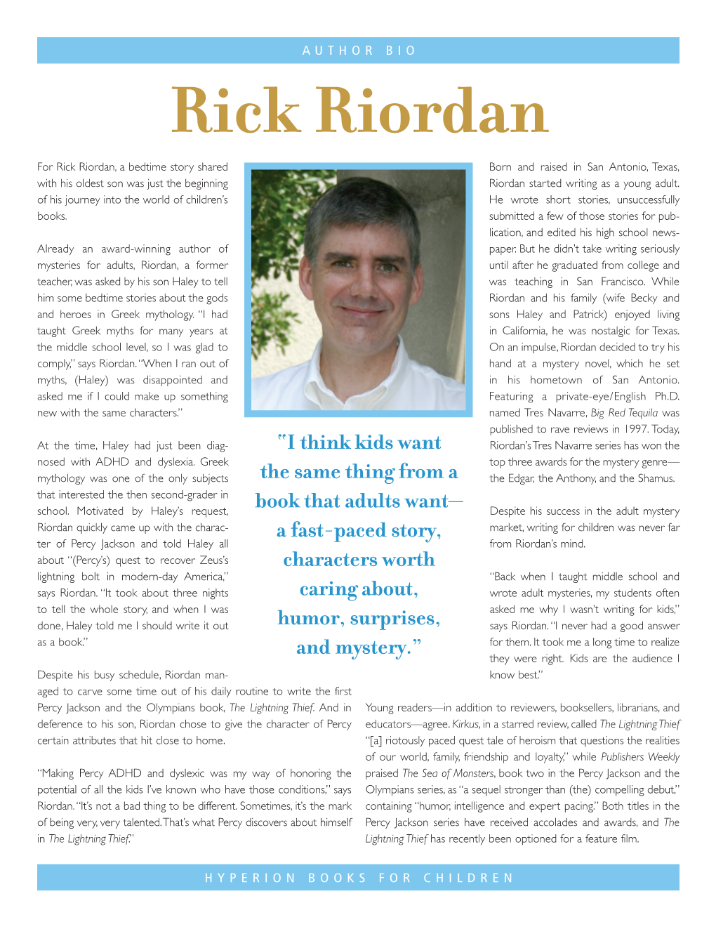 Rick Riordan Bio Sheet