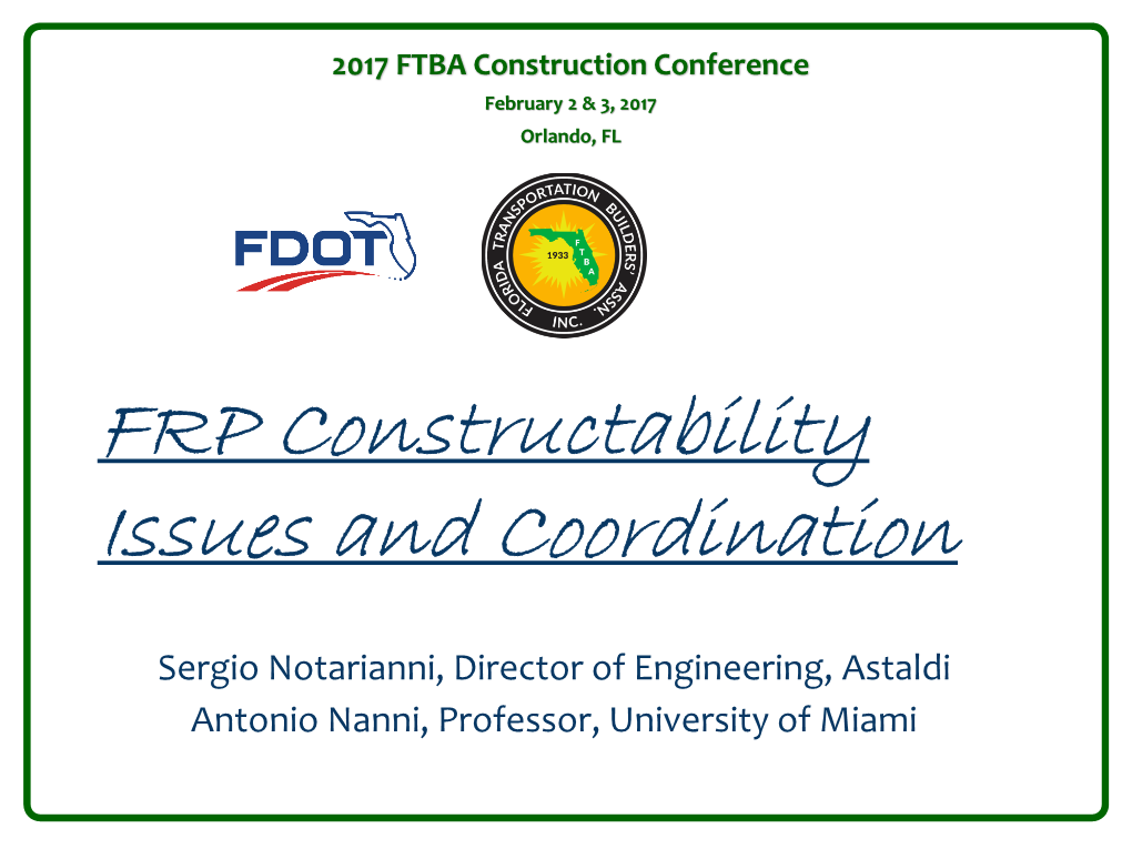 FRP Constructability Issues and Coordination