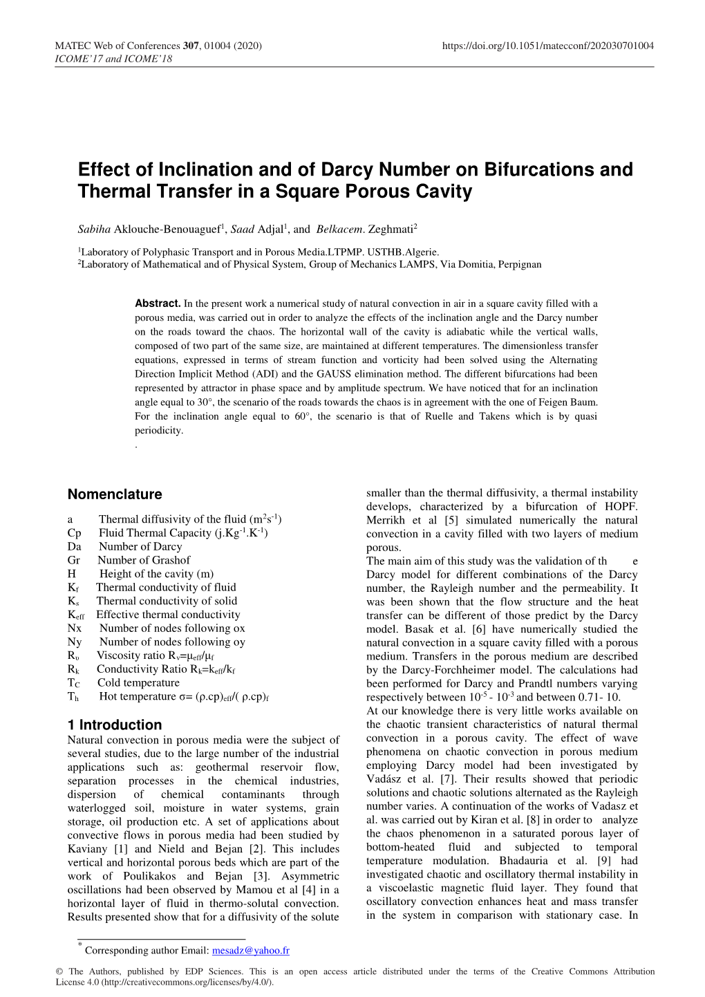 Effect of Inclination and of Darcy Number on Bifurcations and Thermal Transfer in a Square Porous Cavity