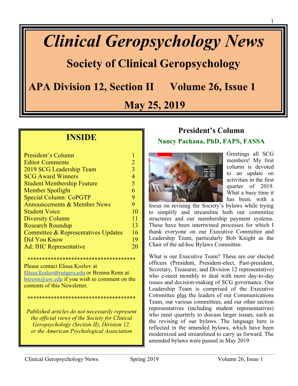 Clinical Geropsychology News