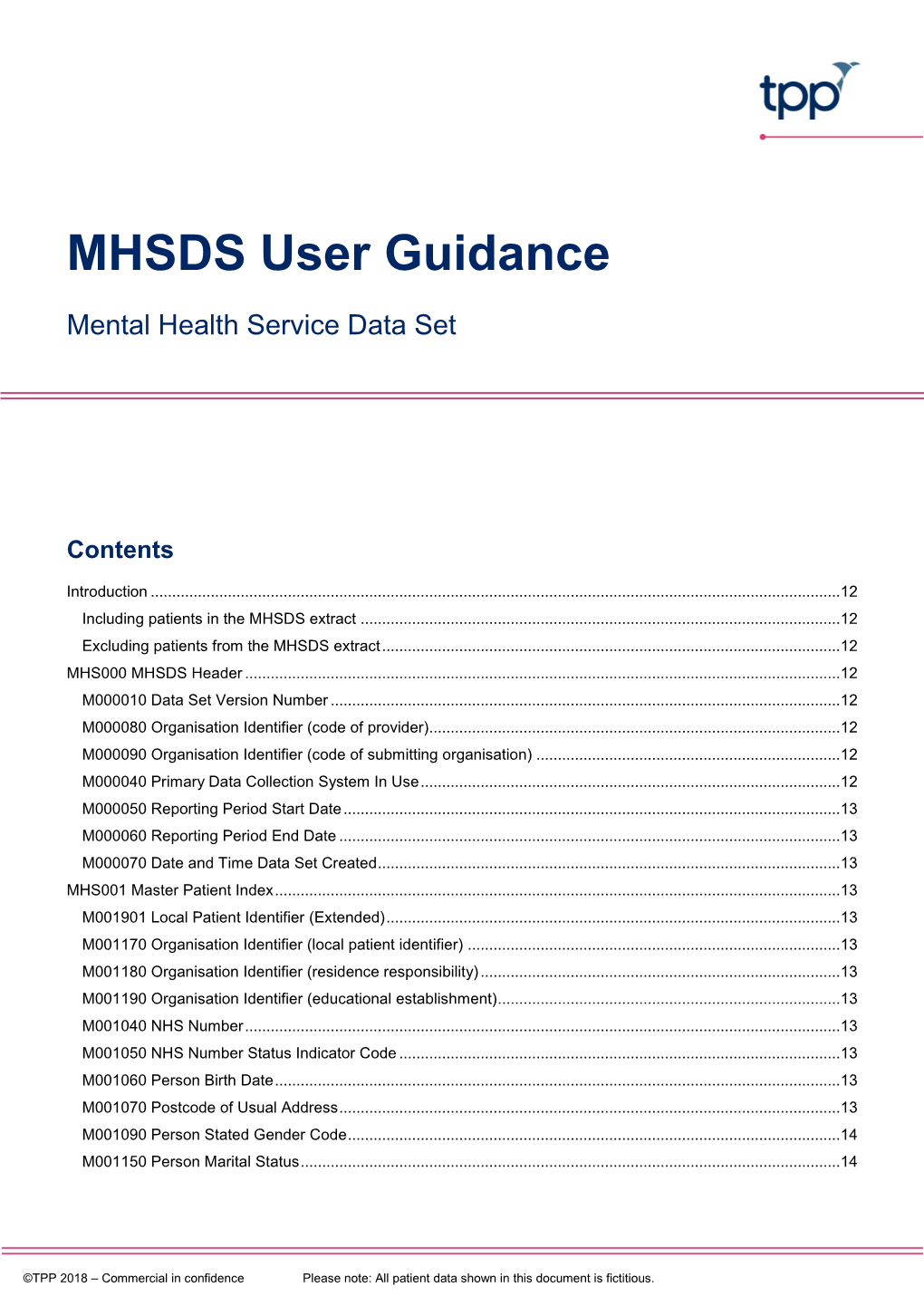 MHSDS User Guidance