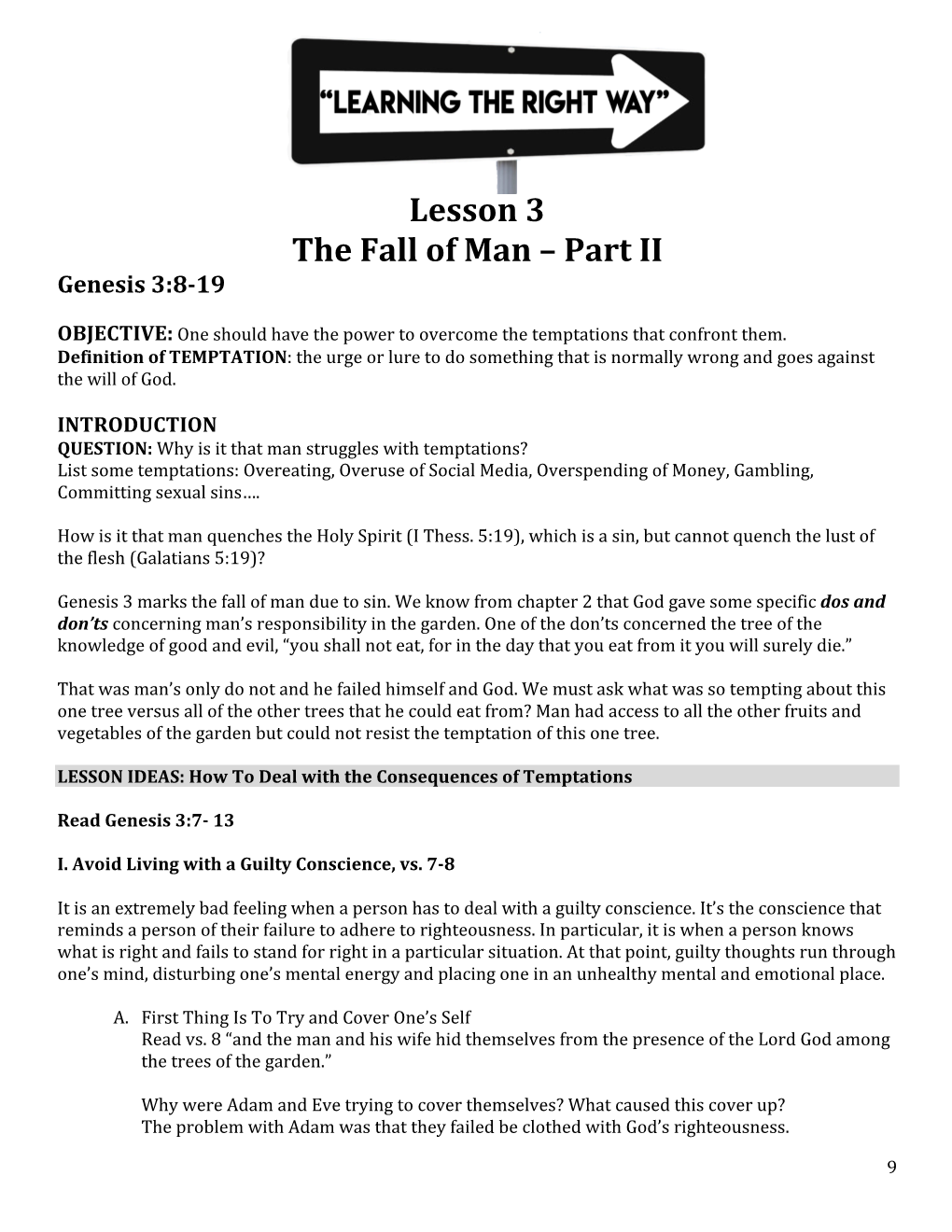 Lesson 3 the Fall of Man – Part II Genesis 3:8-19