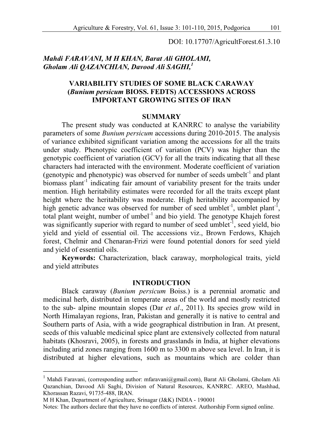 Gholam Ali QAZANCHIAN, Davood Ali SAGHI, VARIABILITY STUDIES OF