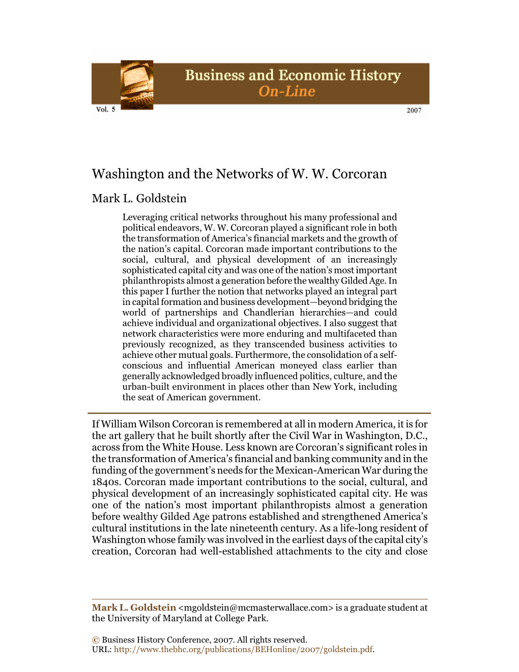 Washington and the Networks of WW Corcoran