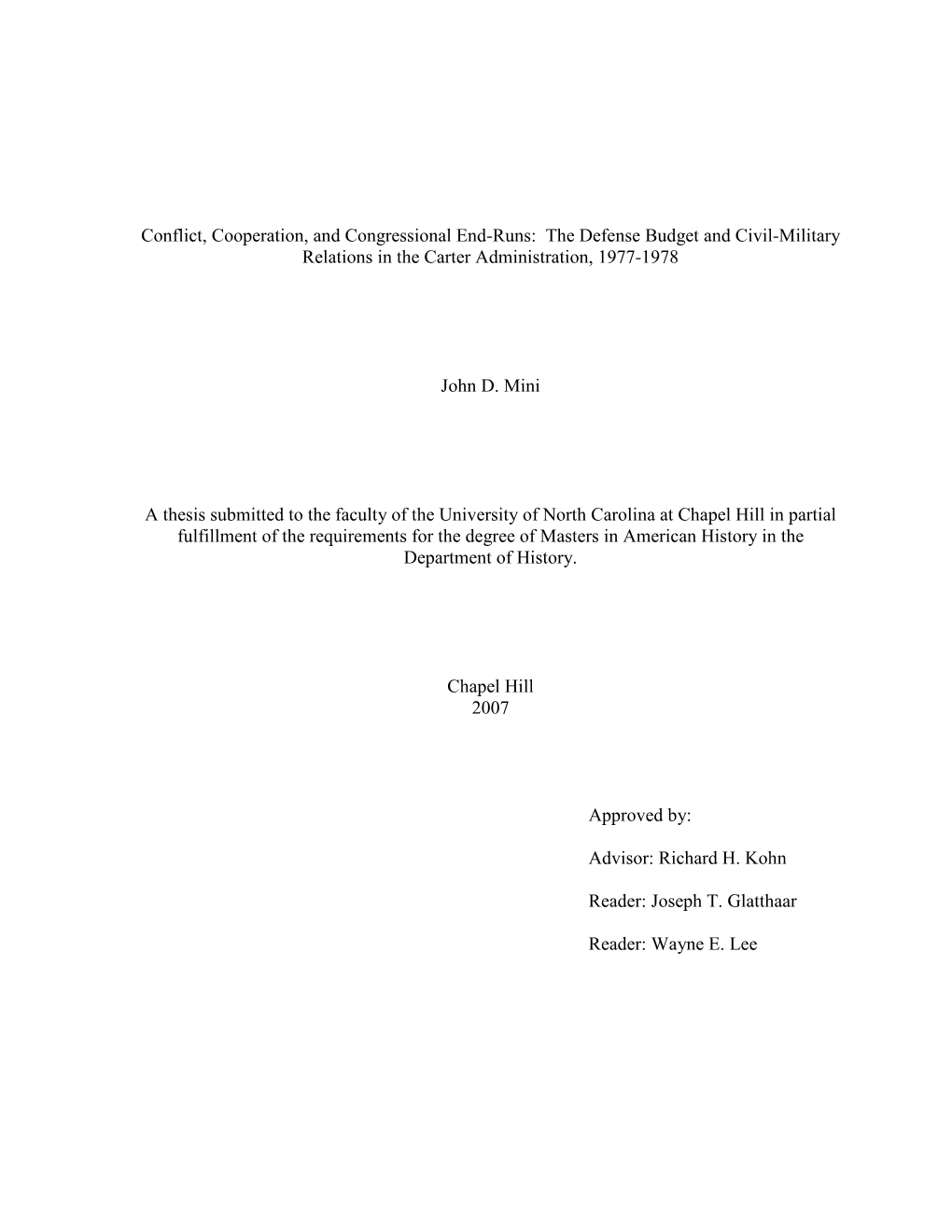 The Defense Budget and Civil-Military Relations in the Carter Administration, 1977-1978