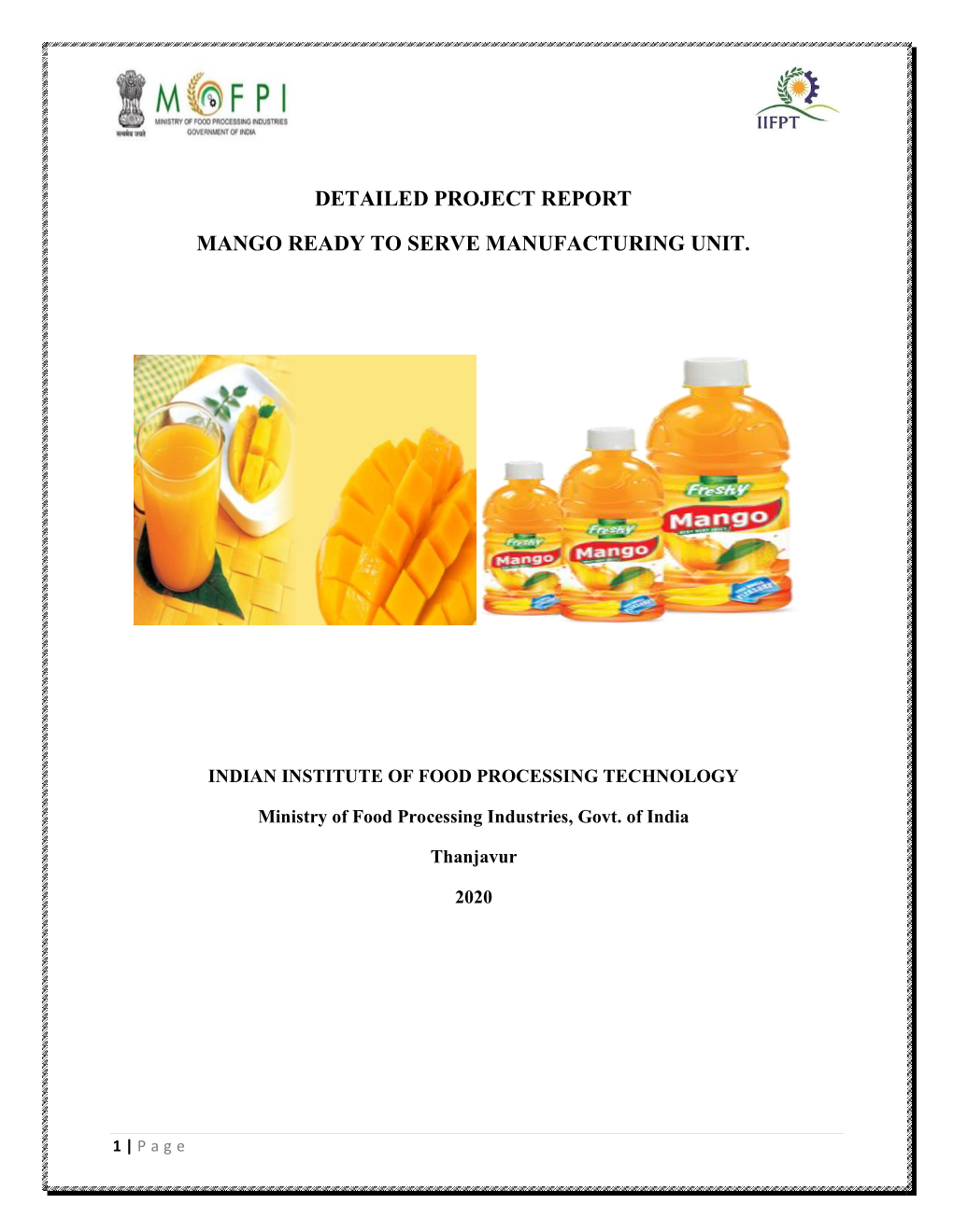 Detailed Project Report Mango Ready to Serve
