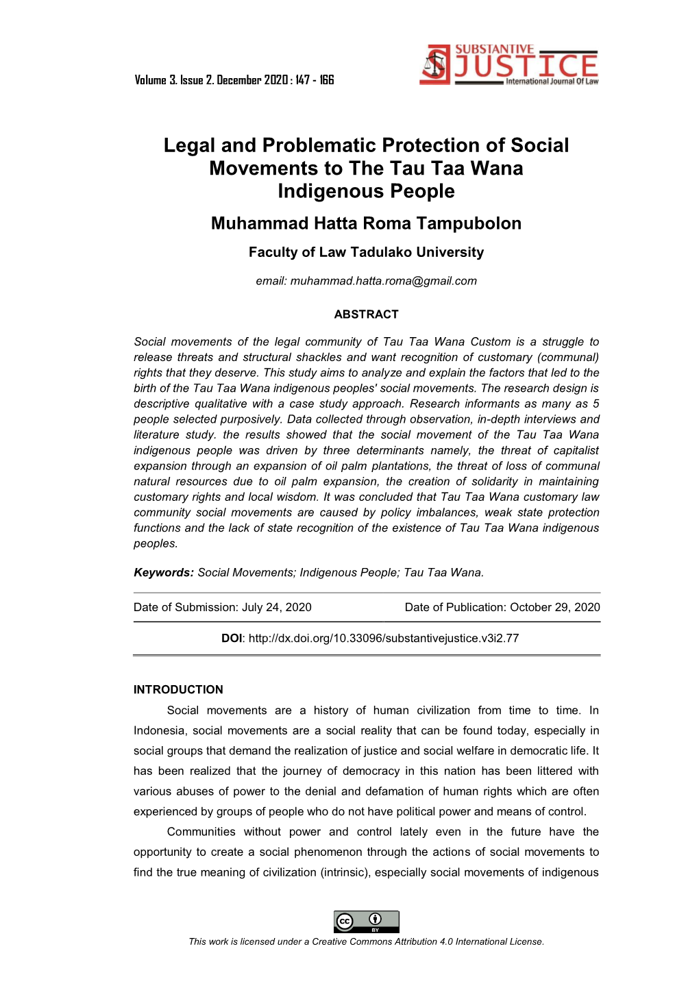 Legal and Problematic Protection of Social Movements to the Tau Taa Wana Indigenous People