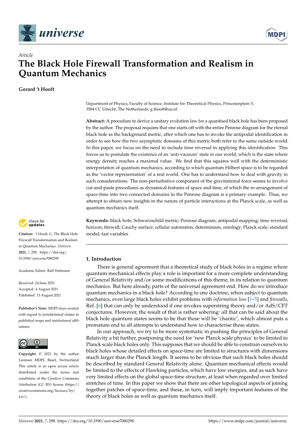 The Black Hole Firewall Transformation and Realism in Quantum Mechanics