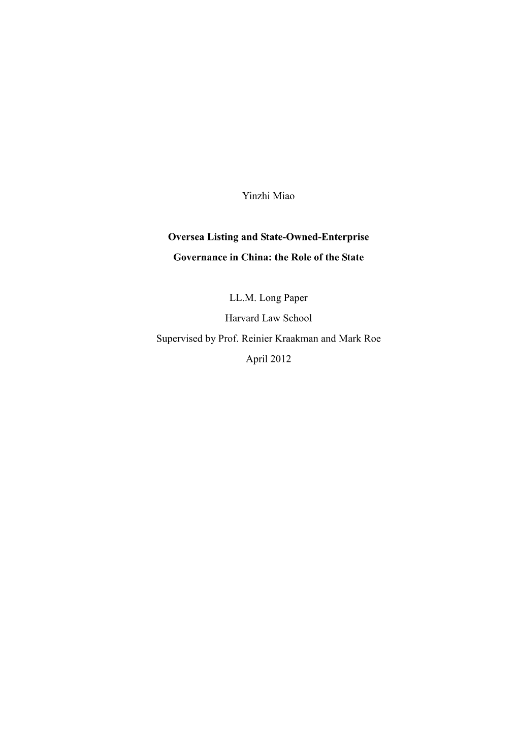 Oversea Listing and State-Owned-Enterprise Governance in China: the Role of the State