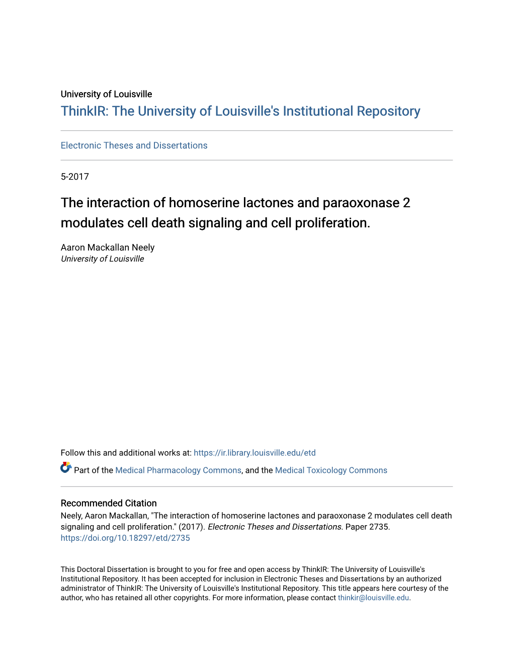 The Interaction of Homoserine Lactones and Paraoxonase 2 Modulates Cell Death Signaling and Cell Proliferation