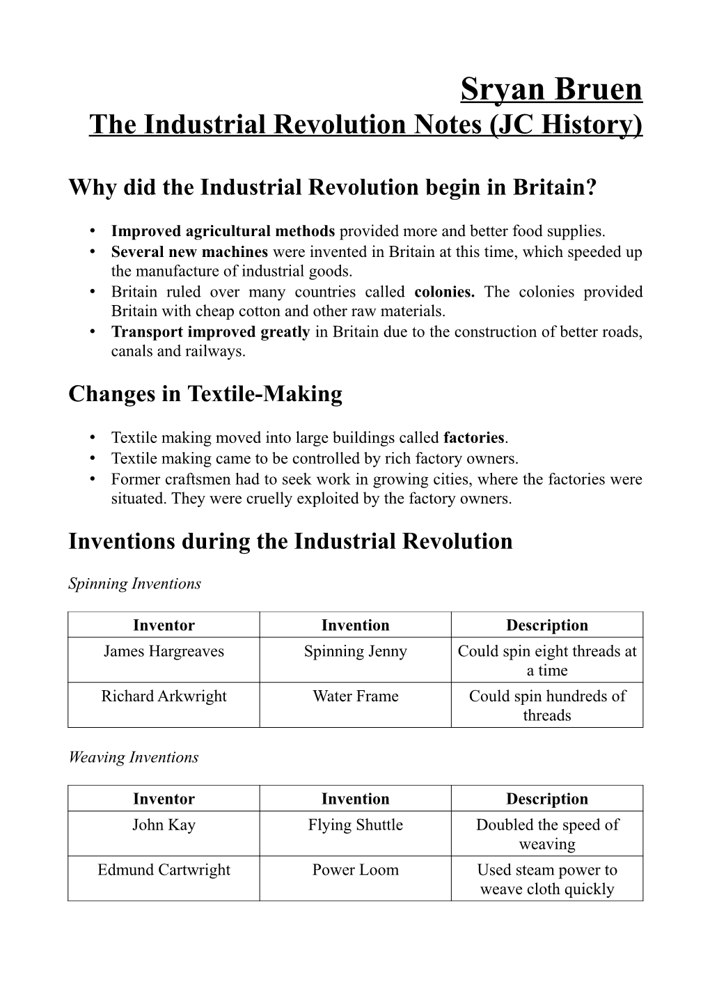 The Industrial Revolution Notes (JC History)