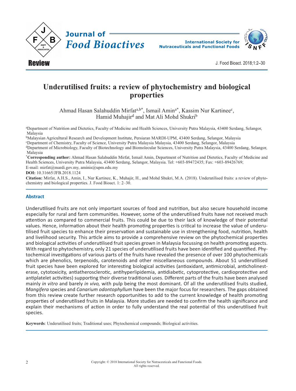 Underutilised Fruits: a Review of Phytochemistry and Biological Properties