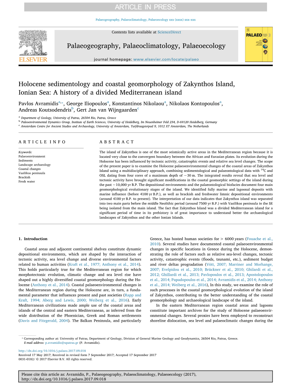 Holocene Sedimentology and Coastal Geomorphology of Zakynthos Island, Ionian Sea: a History of a Divided Mediterranean Island