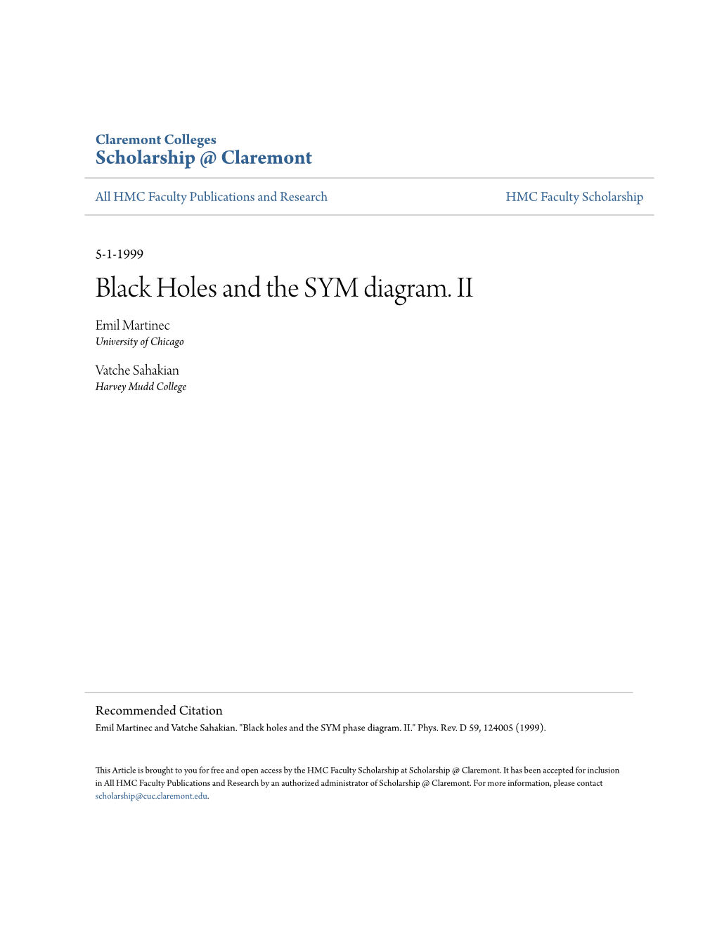 Black Holes and the SYM Diagram. II Emil Martinec University of Chicago