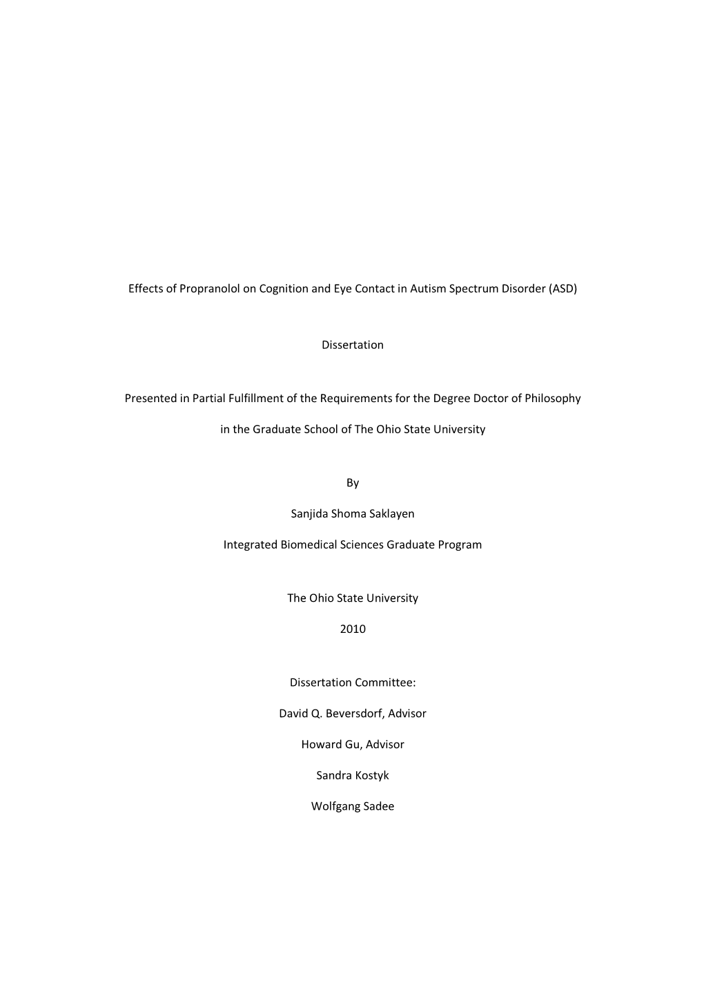 Effects of Propranolol on Cognition and Eye Contact in ASD 03.25.10