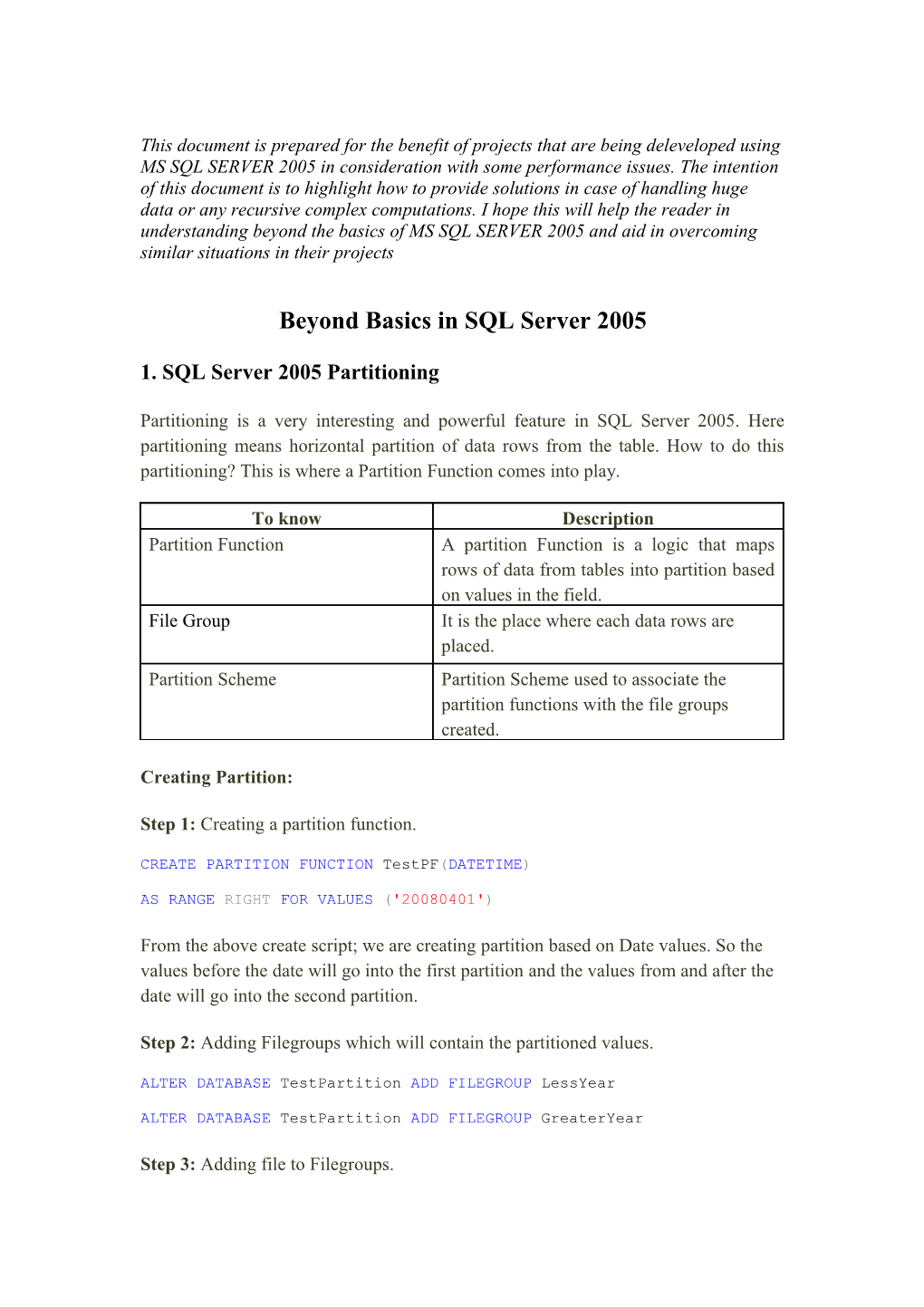 SQL Server 2005 Partitioning