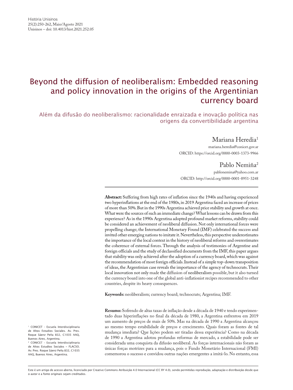 Beyond the Diffusion of Neoliberalism: Embedded Reasoning and Policy Innovation in the Origins of the Argentinian Currency Board