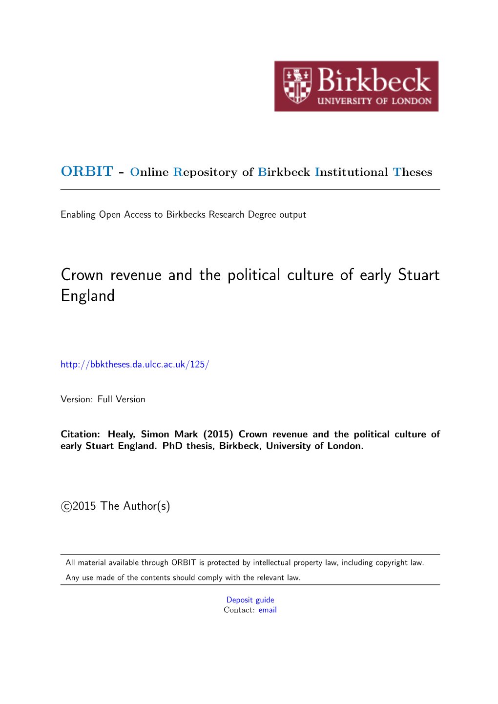 Crown Revenue and the Political Culture of Early Stuart England