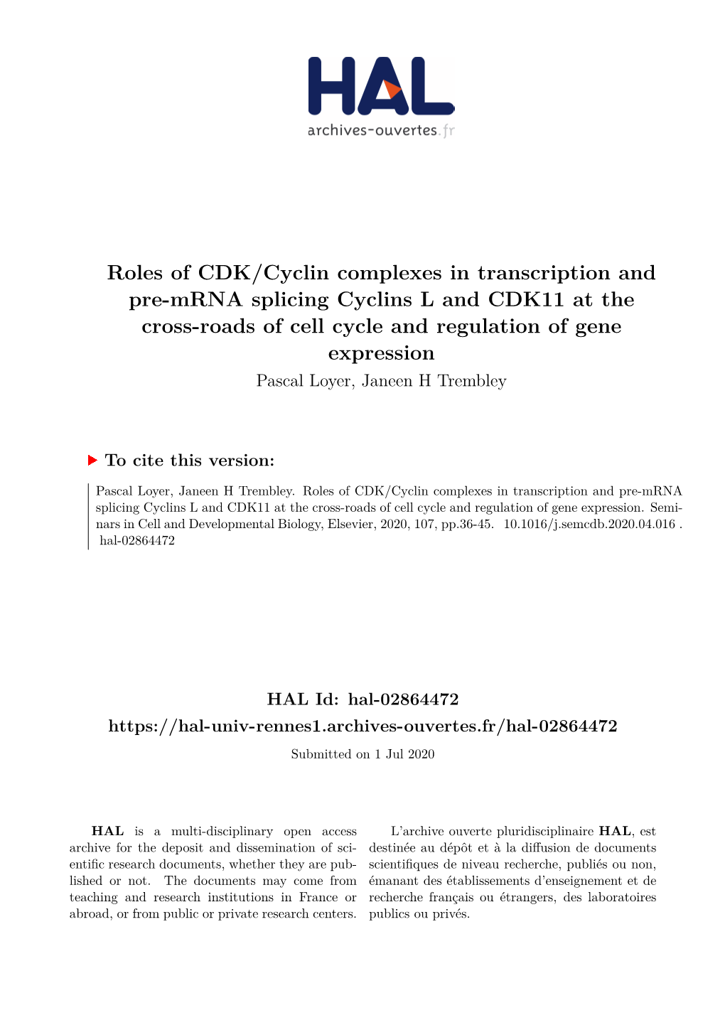 LOYER 2020-Roles of CDK Cyclin