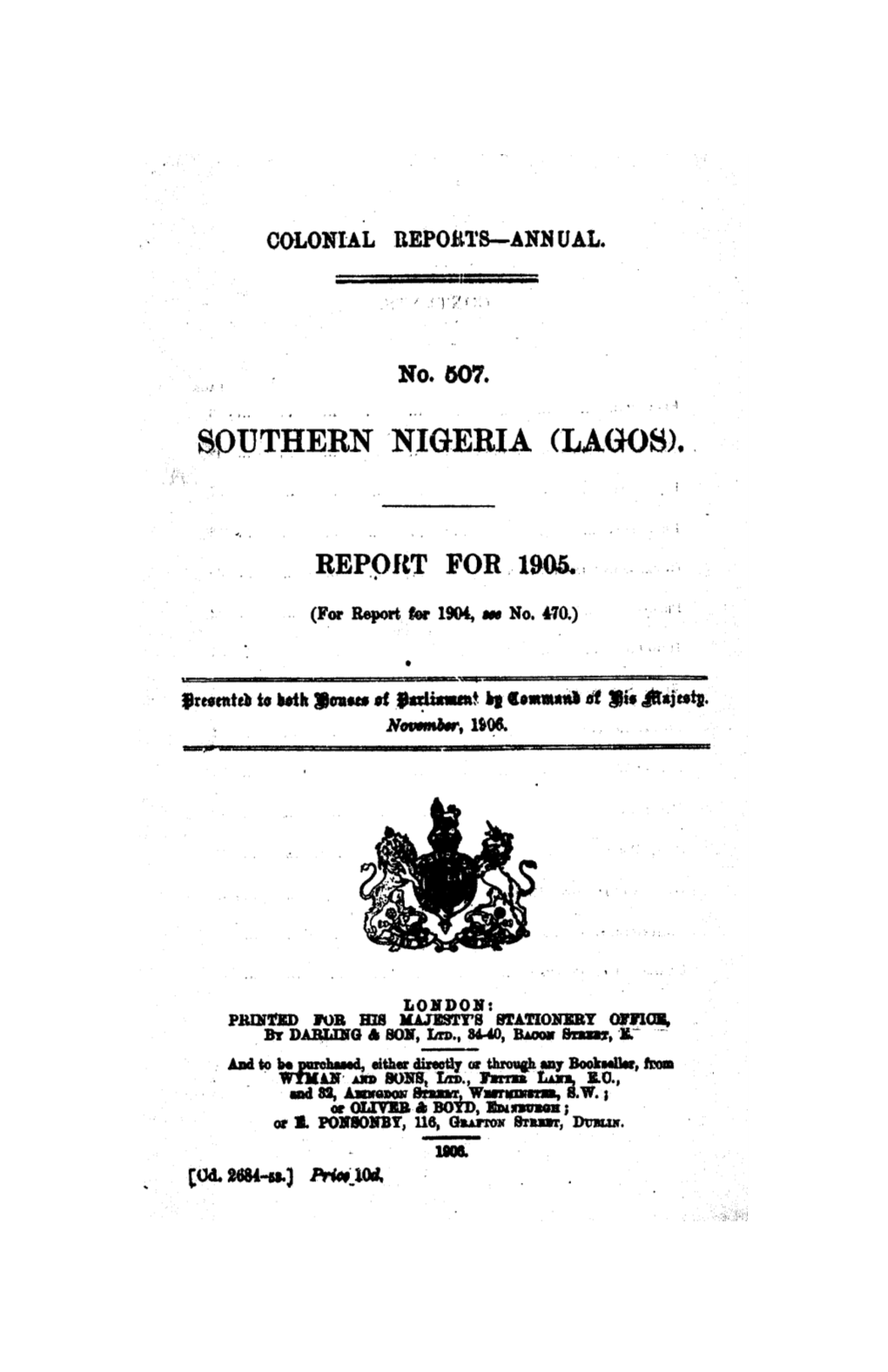 Annual Report of the Colonies, Lagos, 1905