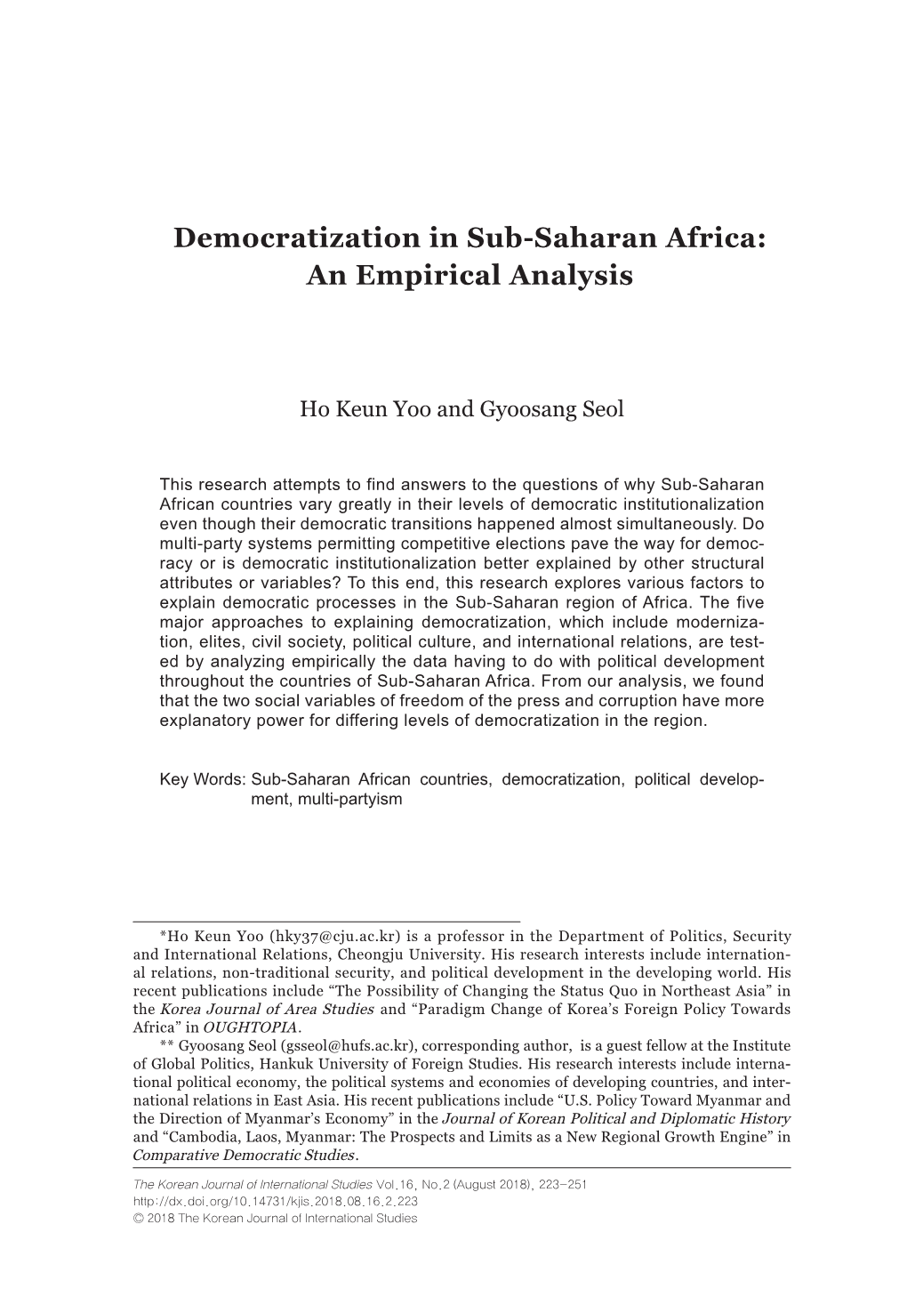 Democratization in Sub-Saharan Africa: an Empirical Analysis